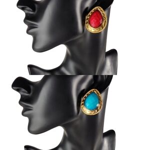 Red & Turquoise Cabochon Earrings